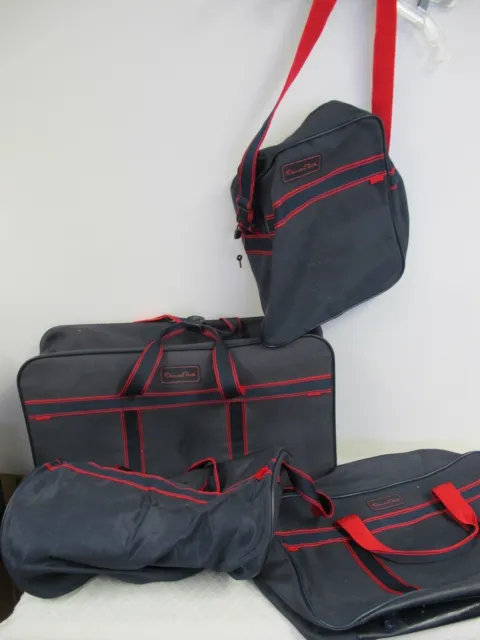 Oscar De La Renta Vintage Lightweight Luggage Set 4 Pcs Navy Red