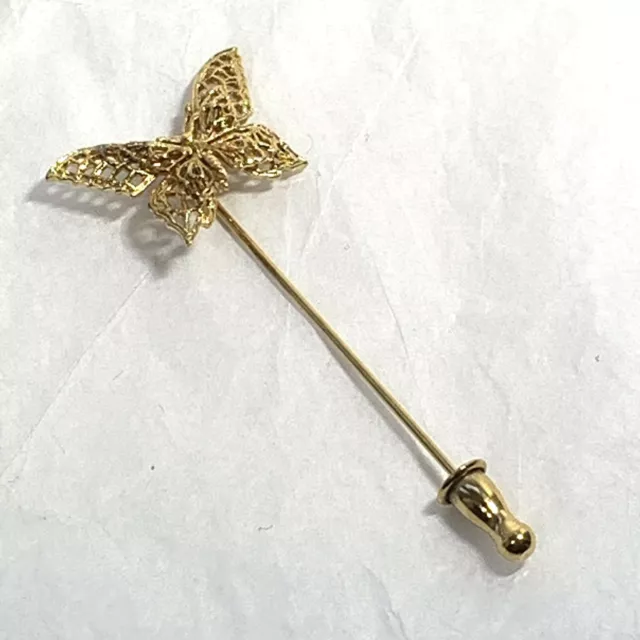 VINTAGE  MONET Filigree Butterfly STICK PIN Gold Tone