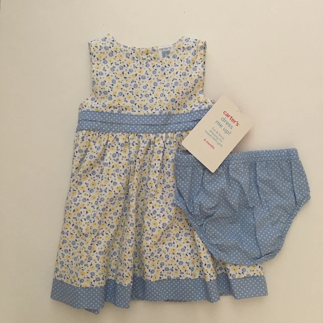 NEW Carters Baby Girl Sleeveless Dress Size 6M Blue Floral and Polka Dots