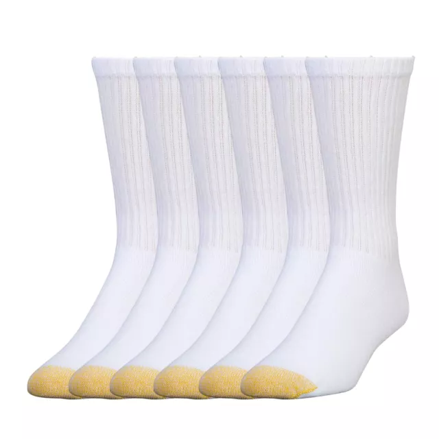 Gold Toe Mens Cotton Crew Athletic Sock White 6 Pair Sock Size 13-15 Shoe 12-16