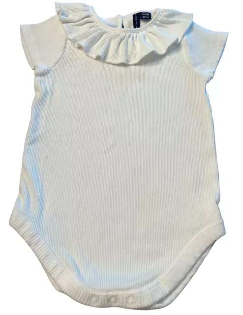 Janie and Jack Bodysuit Baby Girl 12-18 Months White Short Sleeve Ruffle Ribbed