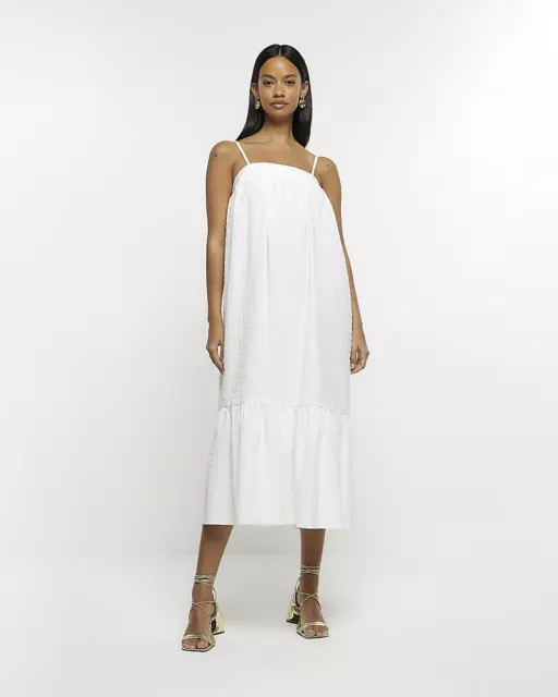 River Island Womens White Polyester Smock-dress Dress Size 16