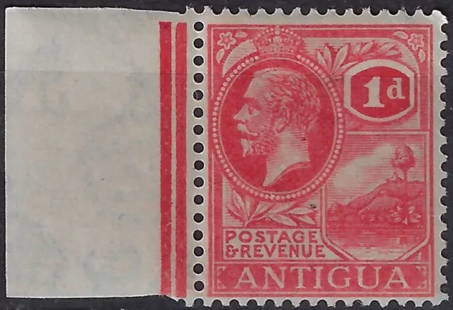 Antigua 1921 KGV 1d carmine red, MH, sg 63/Sc43, margin copy, wmk Script  (a1424