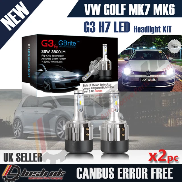 VW GOLF MK6 MK7 H7 COB LED Headlight Bulbs Kit 7600 Lumens 1224V