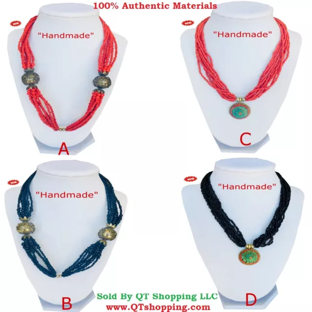 Himalayan Handmade High Quality Beads Gemstone Pendant Necklace Multi Choice