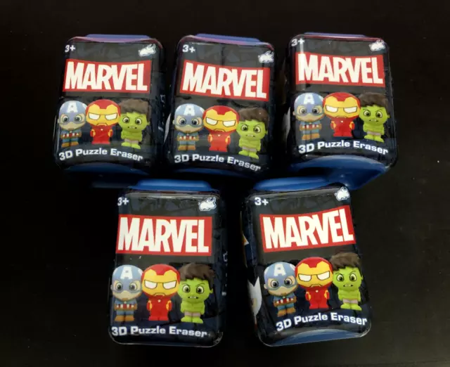 Lote de 5 cápsulas ciegas selladas con borrador de rompecabezas 3D de Marvel Super Hero