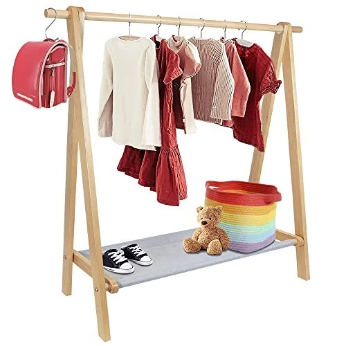 Kids Clothing Rack 38" L x 14.5" W x 40" H Natural Beech Kids Closet, Dress