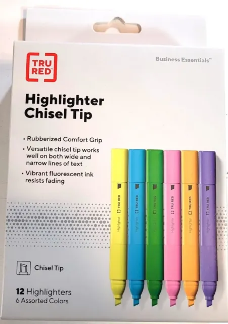 TRU RED Tank Highlighter with Chisel Tip Asst 12/Pack TR54585 FREE Shipping