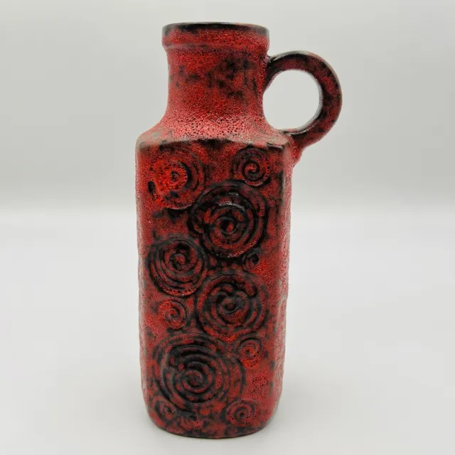 Scheurich Jura Fat Lava Pottery Vase Red Black 482-28 11.5" Germany Mid Century