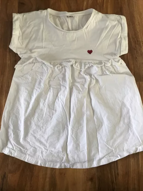 Girls White TU Short Sleeved Tunic Cotton T Shirt Top With Frill Age 9