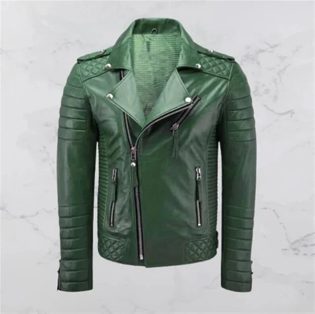Men's Real Lambskin Leather Motorcycle slim fit Biker Style Leather Quilted Jack