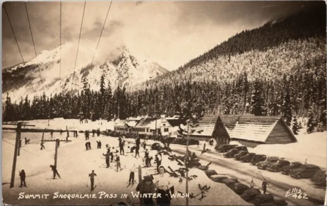 Snoqualmie Pass, Washington Photo RPPC Postcard "SUMMIT IN WINTER" Ellis #462