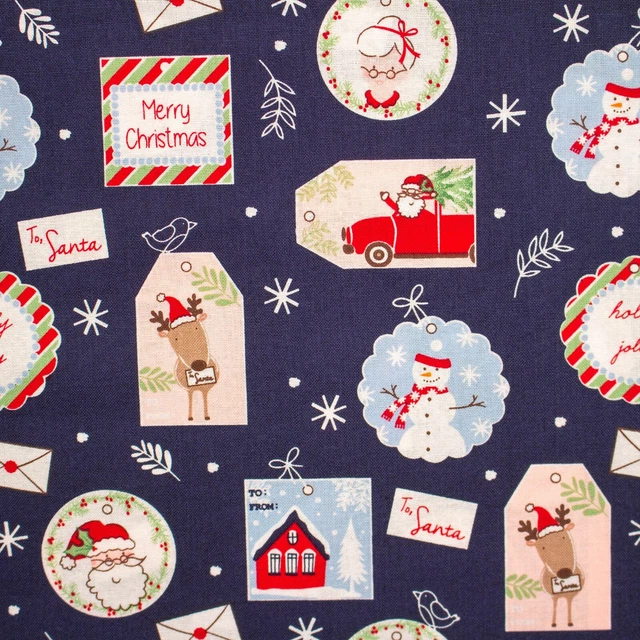 Natale Regalo Etichette Tessuto Con Babbo Natale,Pupazzo di Neve,Rudolf &