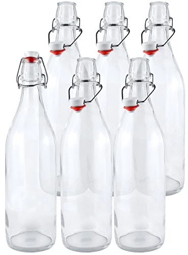 Swing Top Clear Glass Bottles,16oz Set of 6 Easy Cap Clear Bottles wit...