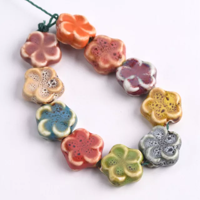 10pcs Fancy Glaze Flower 16mm Handmade Ceramic Porcelain Loose Beads DIY Jewelry