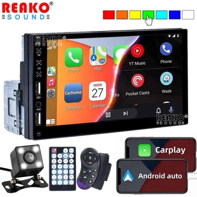 7" Car Apple Carplay Radio Android Auto Single 1Din Touch Screen Stereo Bluetoot