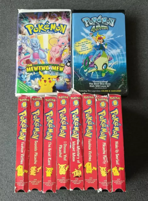 Pokemon VHS Lot of 10 the First Movie, Pokemon 4 Ever red box clam shell