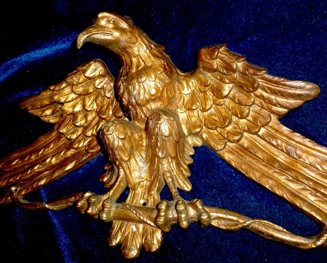 RARE ANTIQUE FRENCH SOLID GILDED BRONZE/BRASS EAGLE MOUNT PEDIMENT  44cm x 22cm