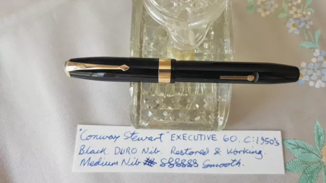 Vintage Conway Stewart EXECUTIVE No. 60 Fountain Pen Black C:1950's Medium Nib.