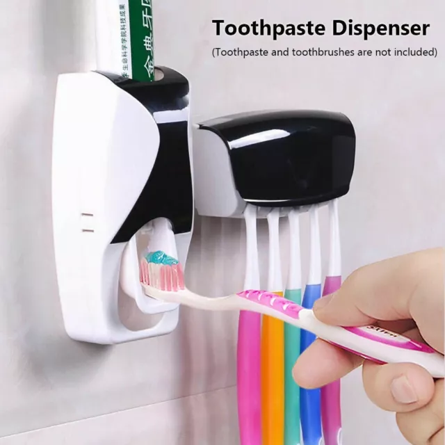 5 Toothbrush Holder Set Wall Mount Stand +Auto Automatic Toothpaste Dispenser