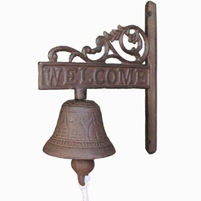 Antique Rustic Cast Iron WELCOME Sign Ring Bell Door Chime Farmhouse wall Decor