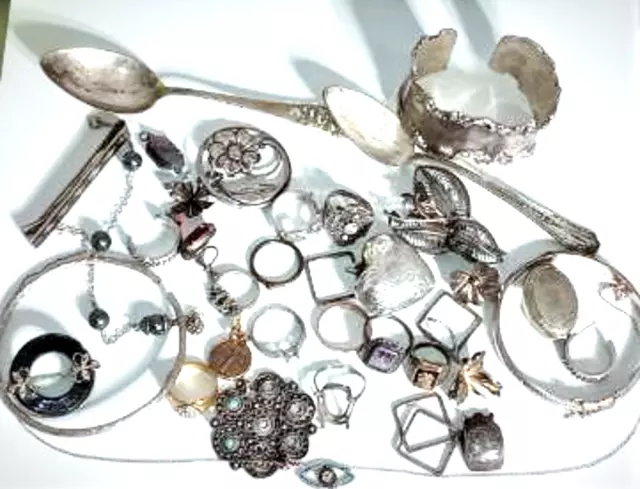 Antique Victorian Edwardian 2 Deco Sterling Silver Repair Harvest Jewelry Lot