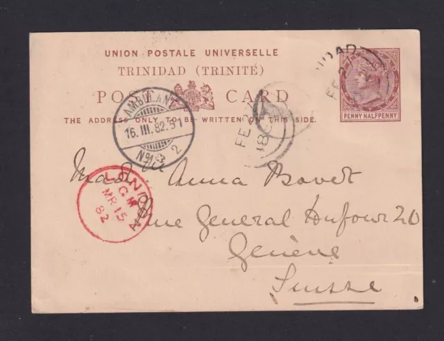 1882 - 1 1/2 P. Trinidad Whole Thing from Trinidad to Geneva (22122523)