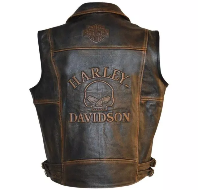 Harley Davidson Café Racer 100% Genuine Leather Black  Men's Motorcycle Vest