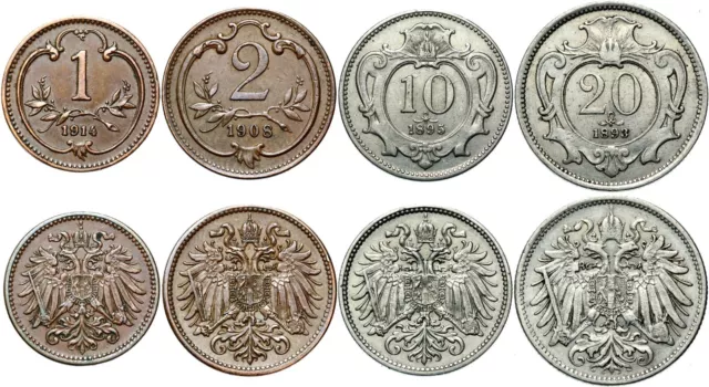 Austria Franz Joseph I - Collection Set 4 Coins - 1 2 10 20 Heller 1892-1914 LOT