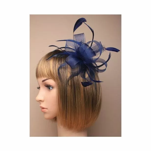 Navy blue fascinator hair comb weddings, races prom , ladies day UK