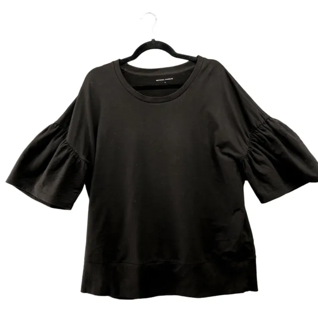 Universal Standard Sweatshirt Womens Small S Bell Sleeve Black Crewneck Ruffle