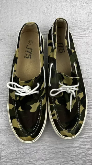 J75 boat deck shoes Camo print canvas body mens size 12  style Anchor  lace up