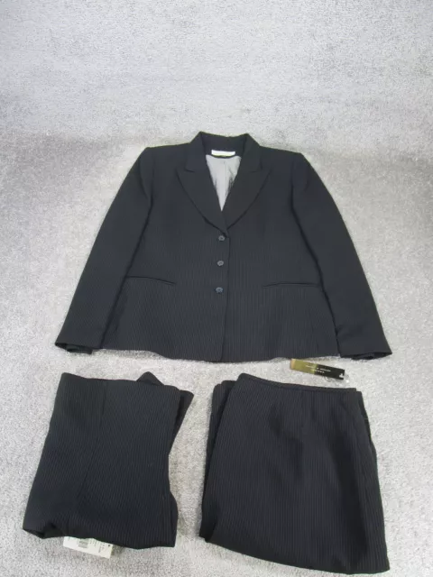 Tahari Suit Womens 18 Three Piece Pants Black Straight Leg NEW