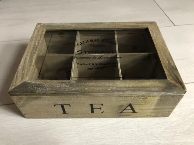 General Store Vintage Tea Bags Box Caddy Storage Organiser Shabby Chic 6 Slots