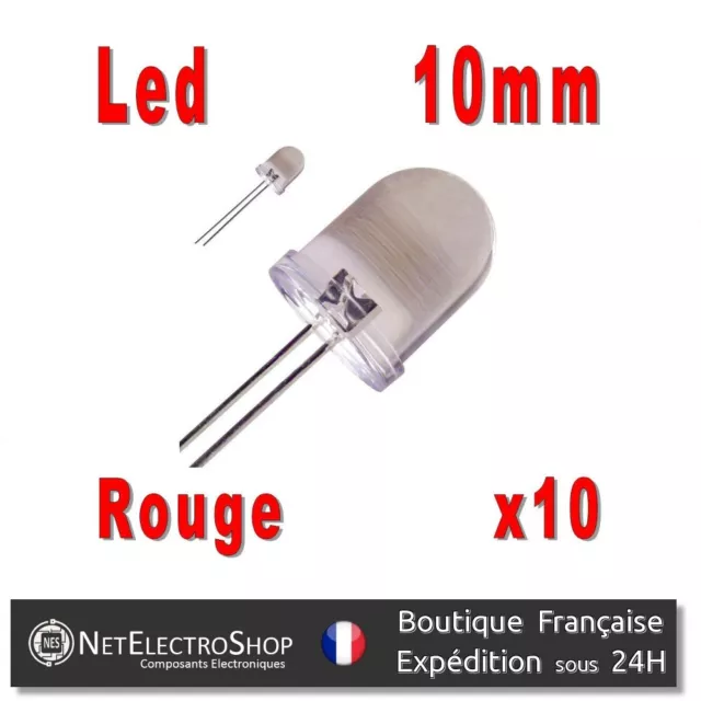 10x LED 10mm Rouges, Haute Luminosité