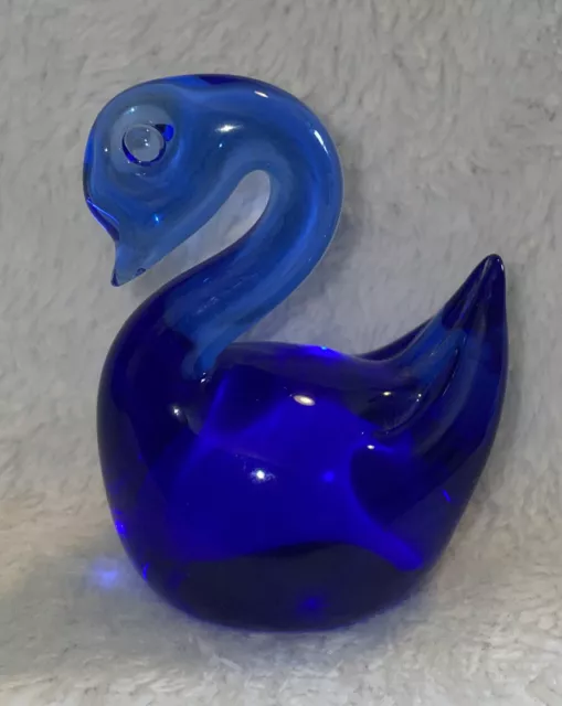 Vintage Art Glass Hand Blown Cobalt Blue Swan Figurine Paperweight