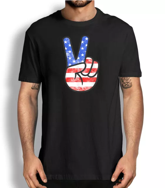 4th of July Tshirt USA American Flag Peace Sign Hand Graphic Tee USA T-shirt