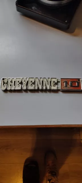 Vintage Original Cheyenne 10 Emblem Truck Pick Up Metal White