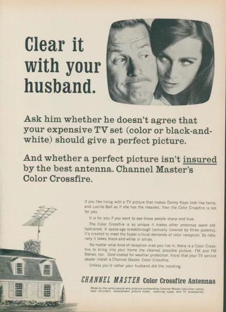 1965 Channel Master TV Antenna Color Crossfire Clear Husband Vtg Print Ad GH2