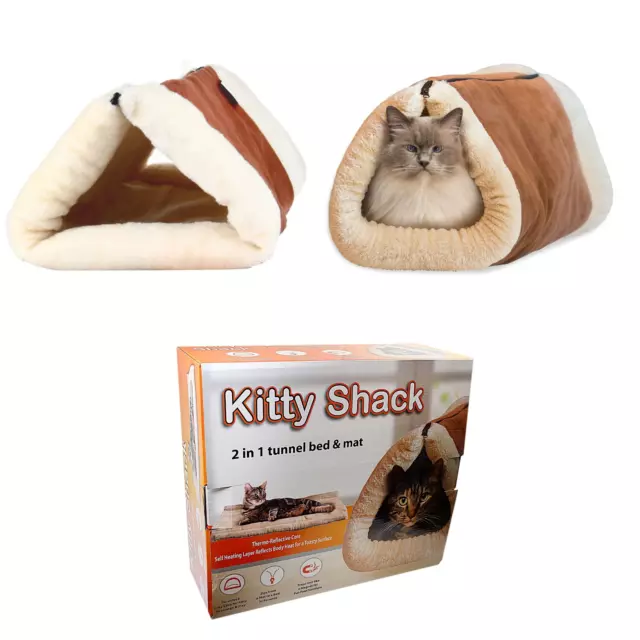 Kitty Shack 2 in 1 Pet  Bed  Tunnel Mat Cat Dog Portable Thermal Self Heating