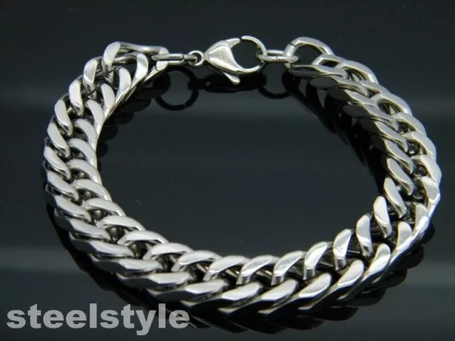 Men's Stainless Steel Silver  Link Curb Chain Bracelet 6Mm, 9Mm, 11Mm, 15Mm