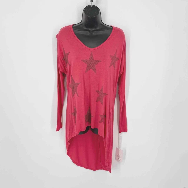 Lauren Moshi Elyse V-Neck w/ Tail Mini Stars T-Shirt NEW Size XS Cherry Bomb Lauren Moshi Elyse V-Neck w/ Tail Mini Stars T-Shirt NEW Size XS Cherry Bomb