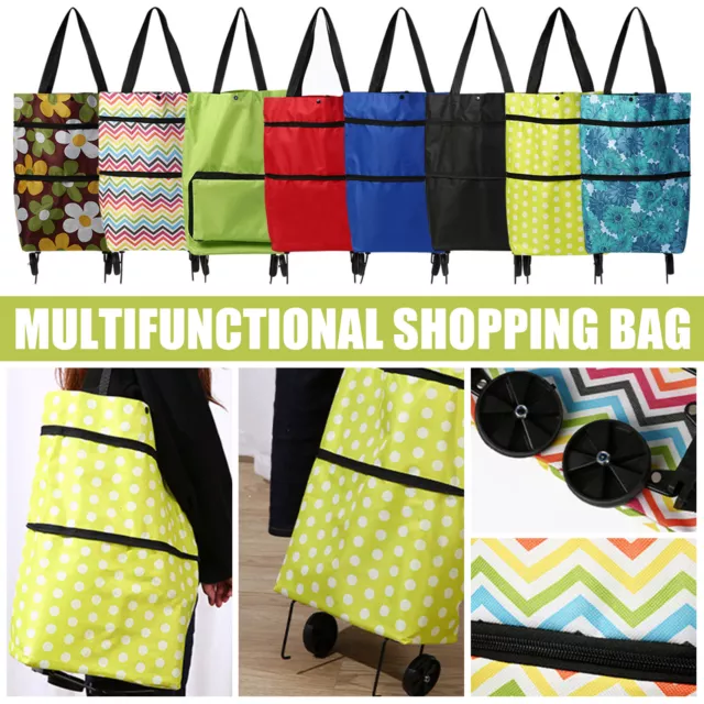 2 In1 Foldable Shopping Cart Bag Portable Shopping Trolley Bag With Wheels UK