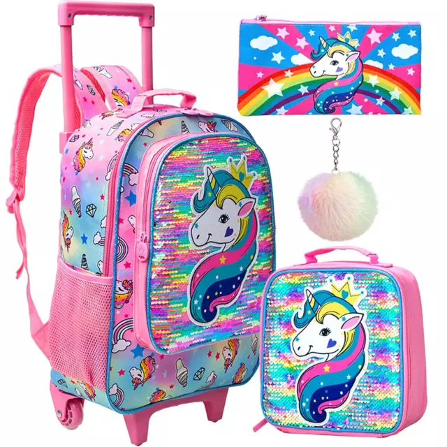 ″3PCS Rolling Backpack for Girls Kids Roller Wheels Bookbag Wheeled School Bag″