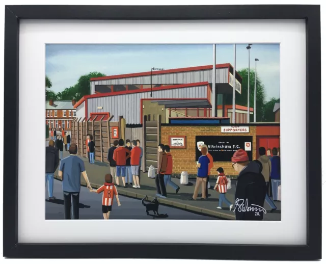 Altrincham F.C, Moss Lane. High Quality Framed Football Art Print. Approx A4.