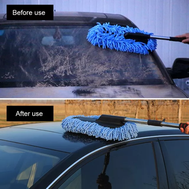 *^ Blue Car Cleaning Brush Window Duster Stainless Steel Retractable Handle