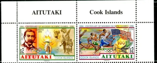 Aitutaki 1996 - Atlanta Olympic Games, Se-Tenant Pair - Top of Sheetlet - MNH