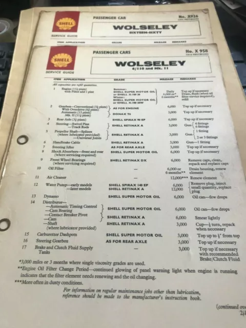 Shell Lubrication Service Guide Cards Wolseley X2