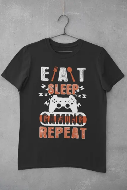 T-shirt divertente gamer EAT SLEEP GAMING REPEAT taglie da small a 6XL videogiochi regalo 6
