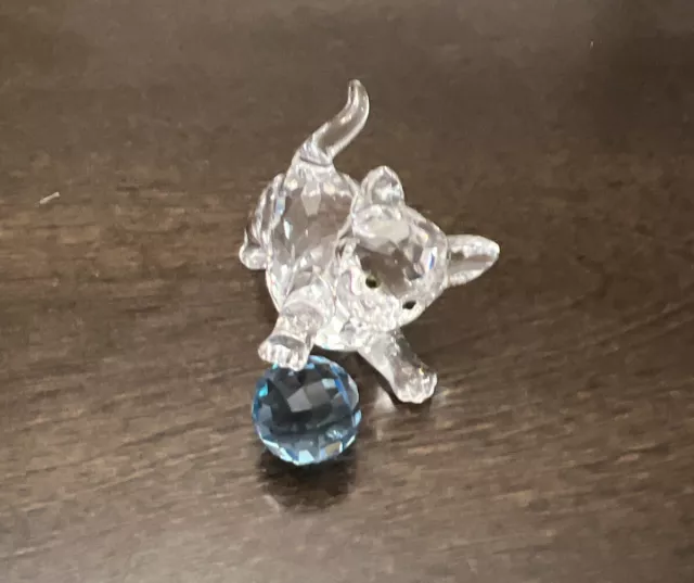 Swarovski cat playing with a Blue Ball No Box